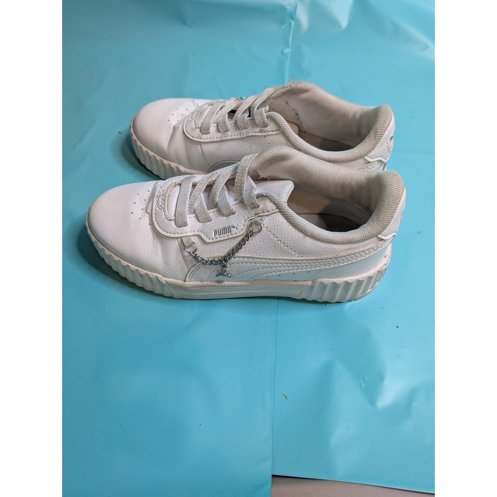 Puma Carina Street White Platform Sneakers with Chain Charm 403681-01 Kids 1C